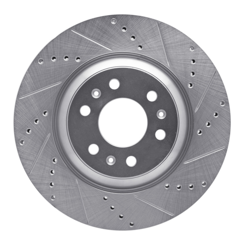 Cadillac SRX Brake Rotor (1) - Front Right - R1 Concepts - Drilled & Slotted - Silver - `04-`09